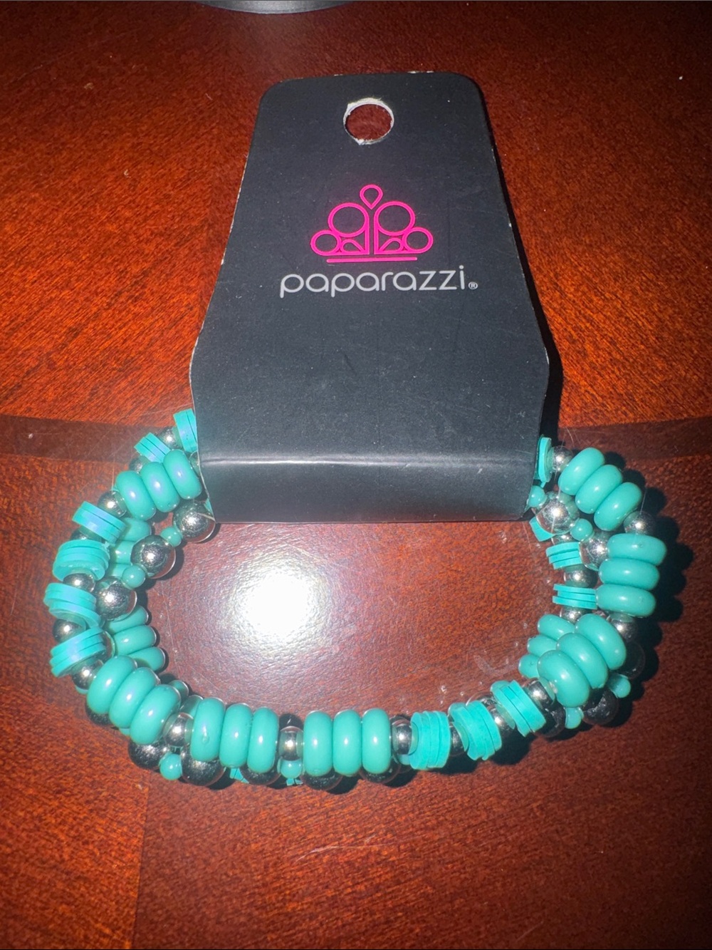 paparazzi Turquoise and Silver Beaded Stretch Bracelet Set - Picture 2 of 3